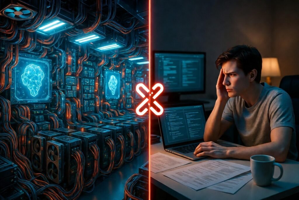 GPU server vs job seeker reviewing a laptop | AI Bubble effect